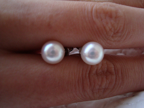 Tiffany Pearl Stud Earrings Silver