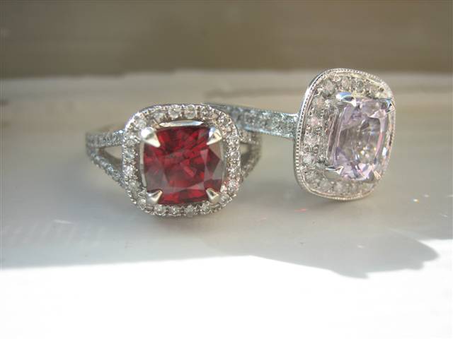 LaurenThePartier's 1.40 ct. spinel in LOGR setting and 1.66 red spinel in Jewe2004 setting