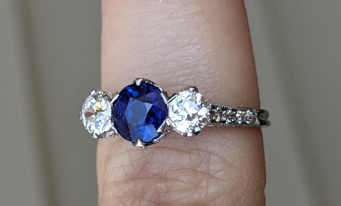 Sold AGL Certified UNHEATED Sapphire OEC Antique 3 Stone Ring