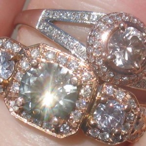 Green and pink diamond ring and champagne pink diamond ring