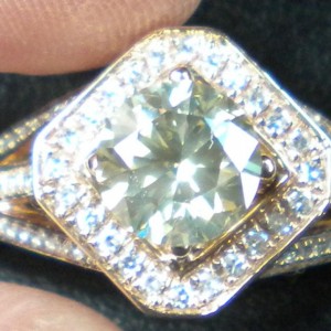 1.5 ct Green grey diamond in rose gold LOGR square halo