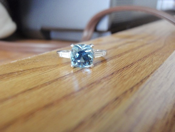 Aqua baguette ring