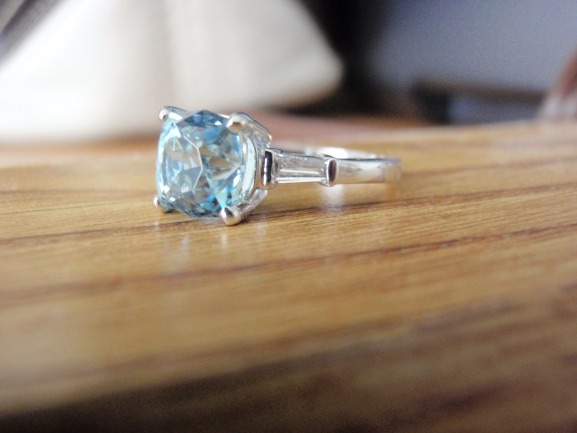 Aqua baguette ring