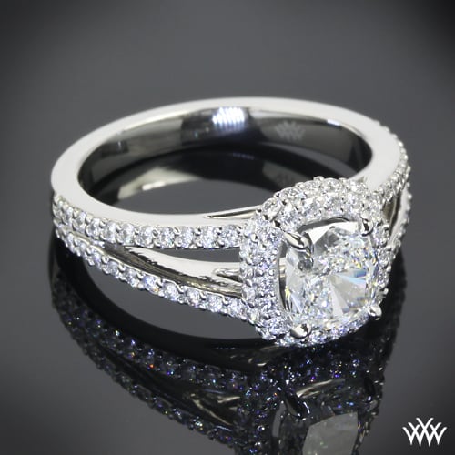 Custom Platinum Halo Diamond Engagement Ring