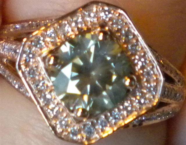 Natural color 1.5 ct green grey diamond in rose gold square halo