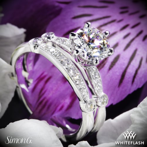 Simon G MR1546-D Delicate Diamond Wedding Set with a 0.93ct A CUT ABOVE