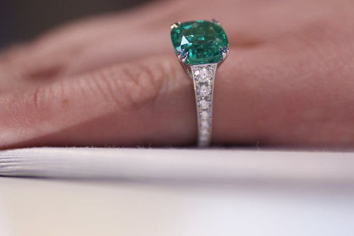 5.15-carat cushion-cut Colombian emerald by Omi Prive