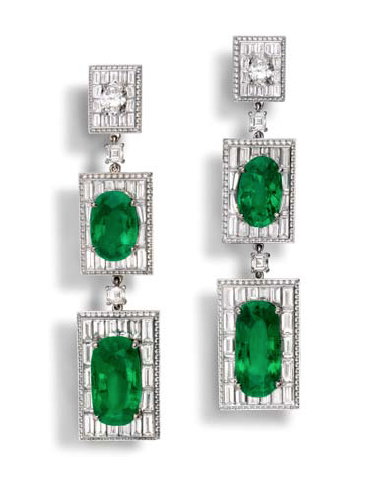 Alexandre Reza platinum earrings with over 51 carats of Colombian emeralds
