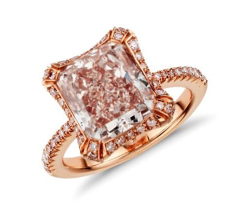 Heirloom collection fancy pink radiant-cut diamond halo ring from Blue Nile