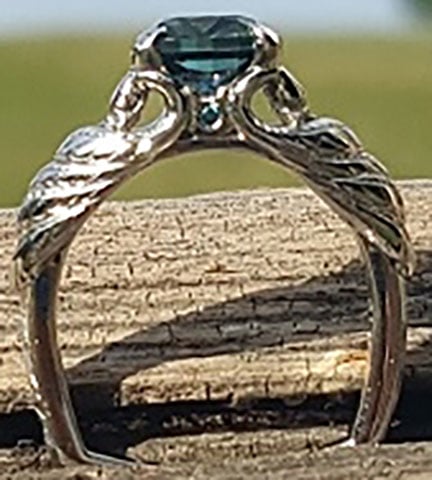 picante27's Platinum Teal Sapphire Peacock Ring (Side View) - image by picante27