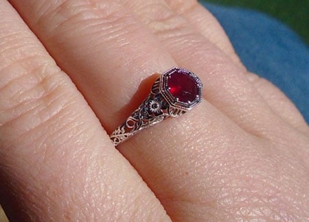 userangl28212003's Intricate Vintage Ruby Red Ring (Hand View) - image by userangl28212003