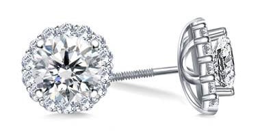 Halo Round Diamond Stud Earring in Platinum at B2C Jewels