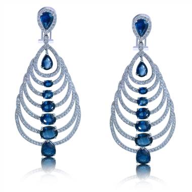 Sapphire and Diamond Chandelier Earrings set in 18KT White Gold 18.30ct B07639ES1S8W-IGCD at I.D. Jewelry