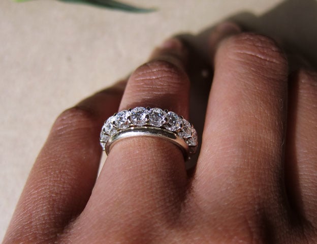 Yssie's 14K White Gold Uprong A Cut Above Eternity Band (Hand View) - image by Yssie