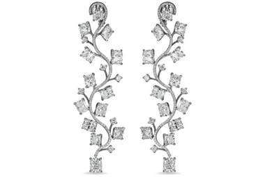 Brilliant Cushion Cut Diamond Vine Drop Earrings - in Platinum (27.83 CTW) by Ritani