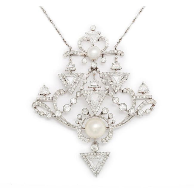 Natural pearl and diamond pendant, circa 1901, A La Vieille Russie