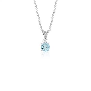 Aquamarine and diamond solitaire pendant set in 18K white gold at Blue Nile 