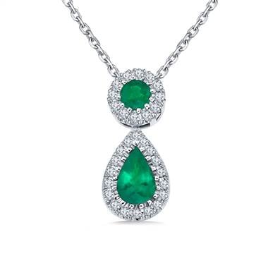 Emerald and diamond halo drop pendant necklace at B2C Jewels  