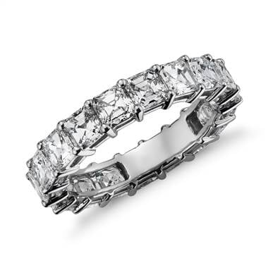 Asscher cut diamond eternity ring set in platinum at Blue Nile 
