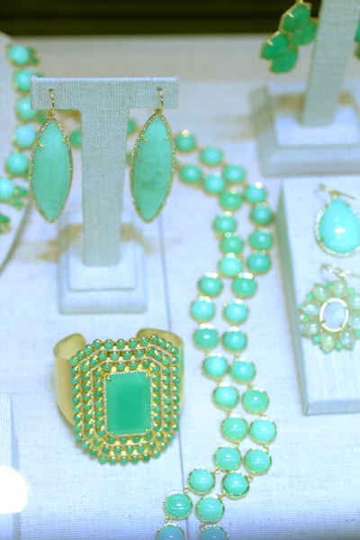 Irene Neuwirth chrysoprase necklace, earrings, and bracelet 