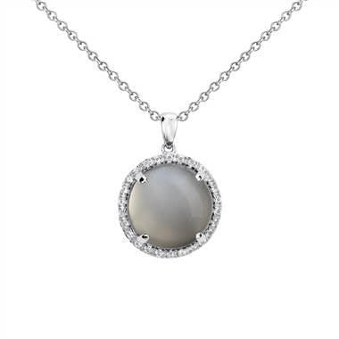 Gray moonstone round pendant in sterling silver at Blue Nile 