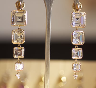 Ray Griffiths Classic Quadruple Drop Crown Work Earrings with topaz and diamonds