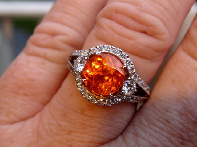 Spessartite Garnet and Diamond Ring, Hand Shot