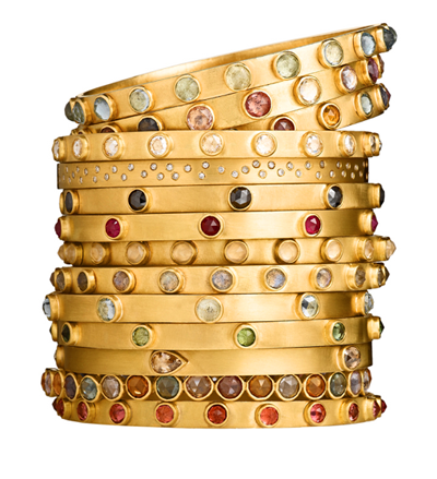 Stephanie Albertson 22k gold bangle bracelets with colored gems