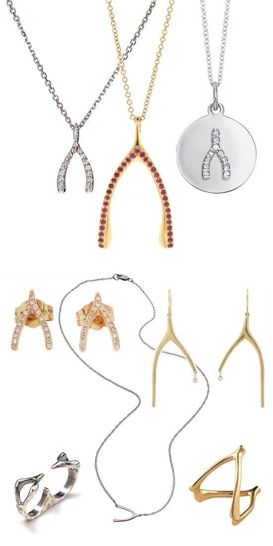 Wishbone Necklaces, earrings and rings