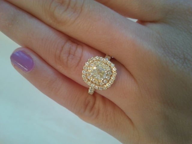 Yellow diamond halo ring - Image by rubyshoes