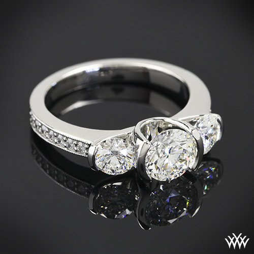 Custom 3 Stone Half Bezel Engagement Ring | PriceScope