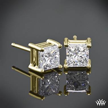 14k Yellow Gold 4 Prong Princess Earrings - Settings Only