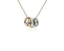 18" Tri-Colored Ring Pendant Necklace In 14k Italian Yellow, White, and Rose Gold (1 mm) | Blue Nile