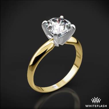 18k Yellow Gold Heavy 4 Prong Solitaire Engagement Ring with Platinum Head