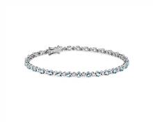 Alternating Size Aquamarine and Diamond Bracelet In 14k White Gold (3mm) | Blue Nile