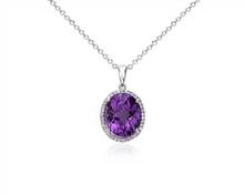 Amethyst and White Sapphire Halo Oval Pendant Necklace In Sterling Silver (12X10mm) | Blue Nile