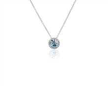 Aquamarine and Diamond Halo Pendant Necklace In 14k White Gold (7mm) | Blue Nile