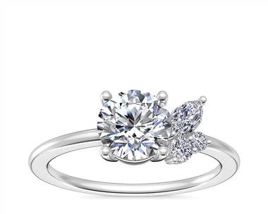 Asymmetrical Marquise and Round Cluster Diamond Engagement Ring In 18k White Gold