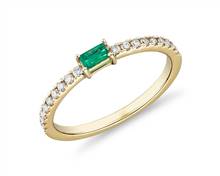 Baguette Emerald and Diamond Pave Stacking Ring In 14k Yellow Gold (3.5X2mm) | Blue Nile