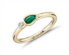 Bezel-Set Pear-Shaped Emerald and Diamond Stacking Ring In 14k Yellow Gold (3X5mm) | Blue Nile