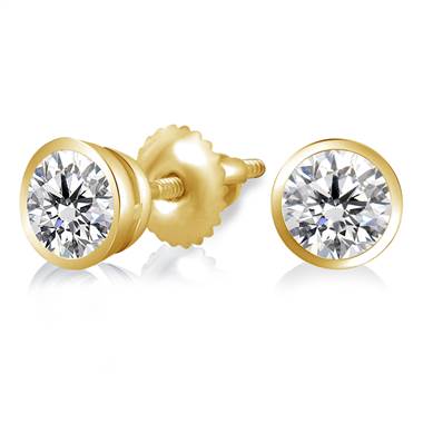 Bezel Set Solitaire Diamond Earring In 14k Yellow Gold B2c