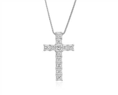 Blue Nile Signature Princess-Cut Diamond Cross Pendant Necklace In ...