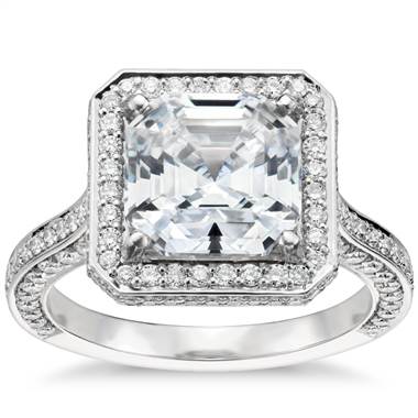 Blue Nile Studio Asscher Cut Royal Halo Diamond Engagement Ring in Platinum (3/4 ct. tw.)