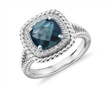 Corda Cushion-Cut London Blue Topaz Halo Ring In Sterling Silver (8mm) | Blue Nile