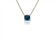 Cushion Cut London Blue Topaz and Diamond Accent Pendant In 14k Yellow Gold (7mm) | Blue Nile