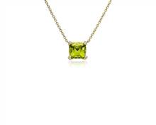 Cushion Cut Peridot and Diamond Accent Pendant Necklace In 14k Yellow Gold (7mm) | Blue Nile