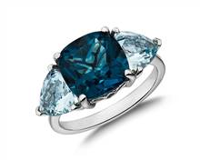 Cushion London Blue Topaz and Aquamarine Trillion Ring In 14k White Gold | Blue Nile