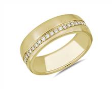 Diagonal Diamond Line Wedding Ring In 18k Yellow Gold (7 mm, 3/8 ct. tw.) | Blue Nile