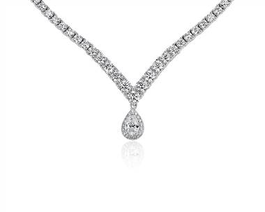 Diamond Chevron Eternity Necklace With Pear Halo Drop In 14k White Gold (5 ct. tw.)