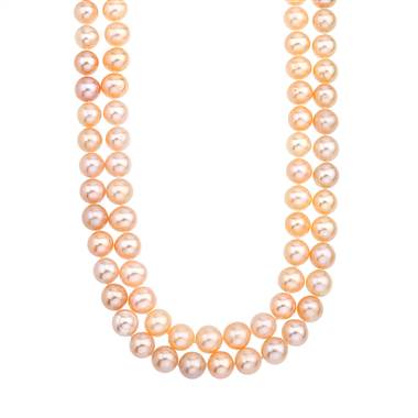 Double Strand Pink Freshwater Pearl Necklace with 14K Yellow Gold Clasp